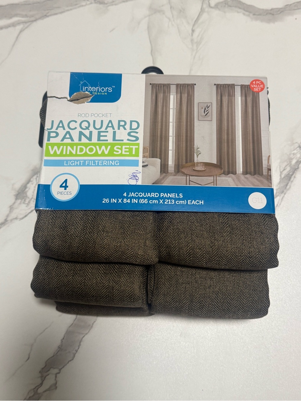 Brown Jacquard Curtain Panel Set - Light Filtering